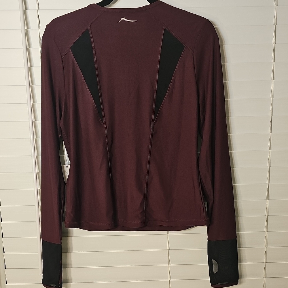 X By Gottex Long Sleeve Top Burgundy W/Black Mesh Size Large NWT - Picture 2 of 6